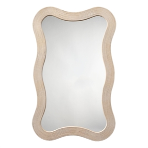 Maklaine Handmade Bamboo Wall Mirror With Waved Edge in Cream