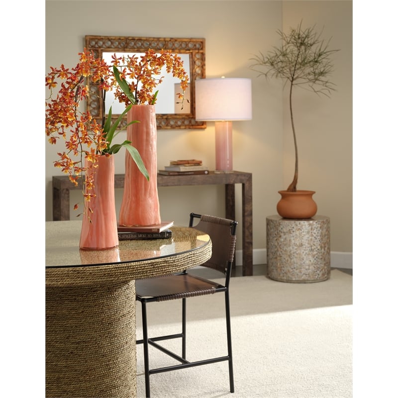 Maklaine Contemporary Large Blown Glass Decorative Vase in Orange