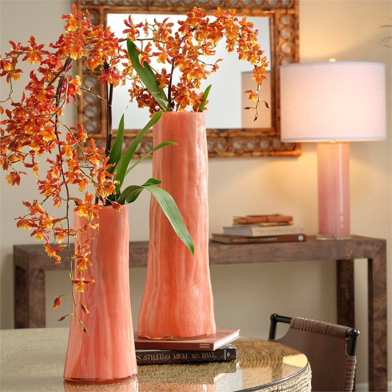 Maklaine Contemporary Small Blown Glass Decorative Vase in Orange
