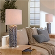 Maklaine Handmade Ceramic Table Lamp With Oval Linen Shade in Blue