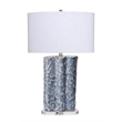 Maklaine Handmade Ceramic Table Lamp With Oval Linen Shade in Blue