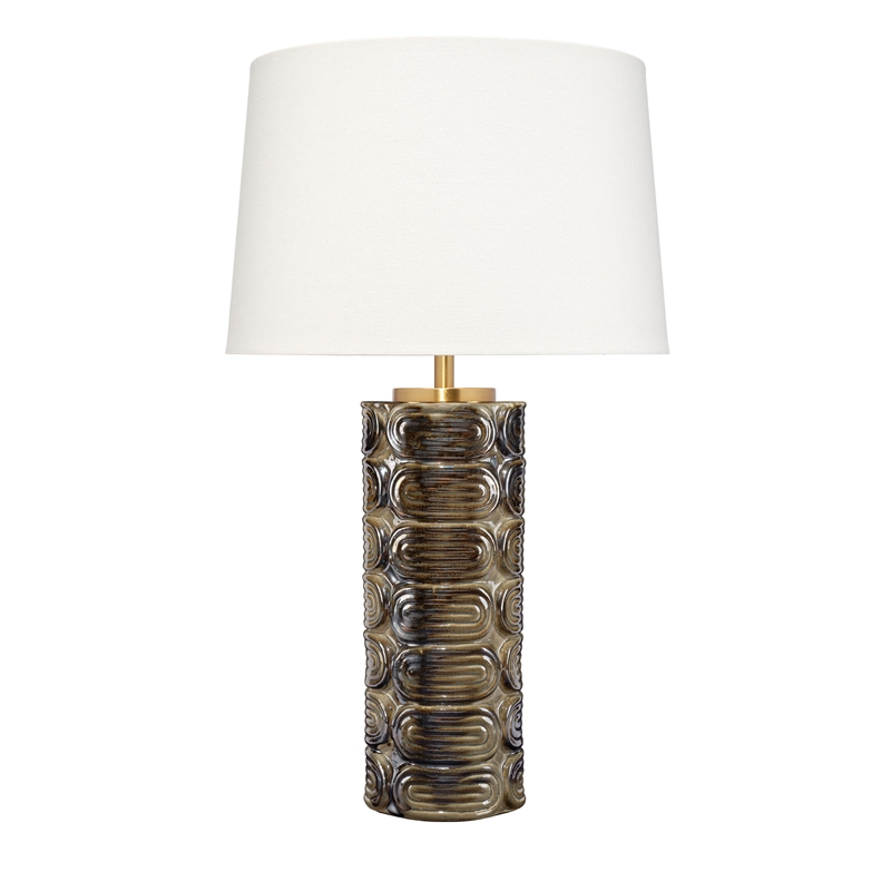 Maklaine Handmade Iridescent Espresso Ceramic Table Lamp With Linen Shade