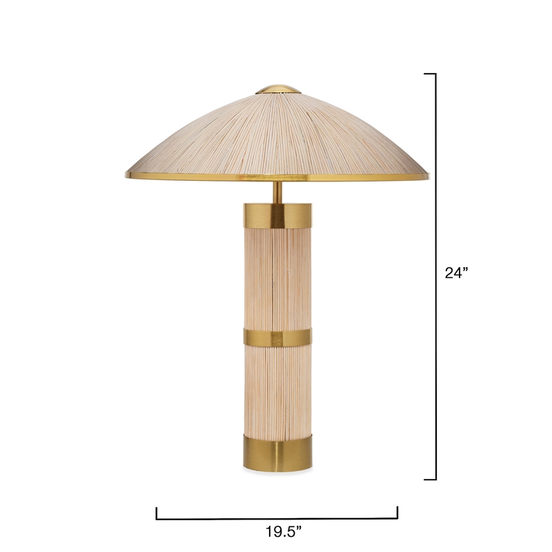 Maklaine Whitewashed Rattan Table Lamp With Brass Trim in Natural Beige