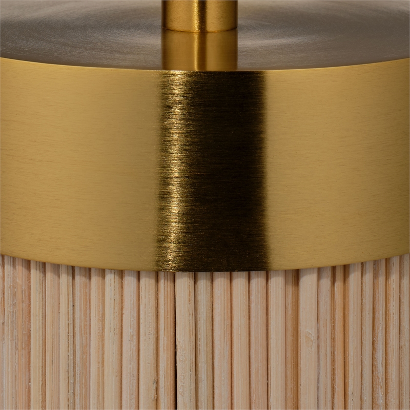 Maklaine Whitewashed Rattan Table Lamp With Brass Trim in Natural Beige