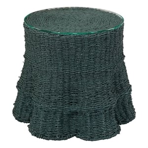 Maklaine Seagrass Wicker/Rattan Side Table With Glass Top in Green