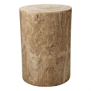 Maklaine Cylinder Hand-Carved Paulownia Wood Side Table in Natural