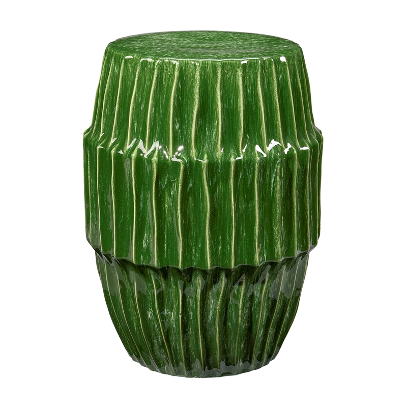 Maklaine Handmade Ribbed Ceramic Side Table With Reactive Glaze in Green