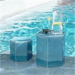 Maklaine Handmade Geometric Ceramic Side Table in Azure Blue Teal