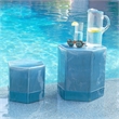 Maklaine Handmade Geometric Ceramic Side Table in Azure Blue Teal