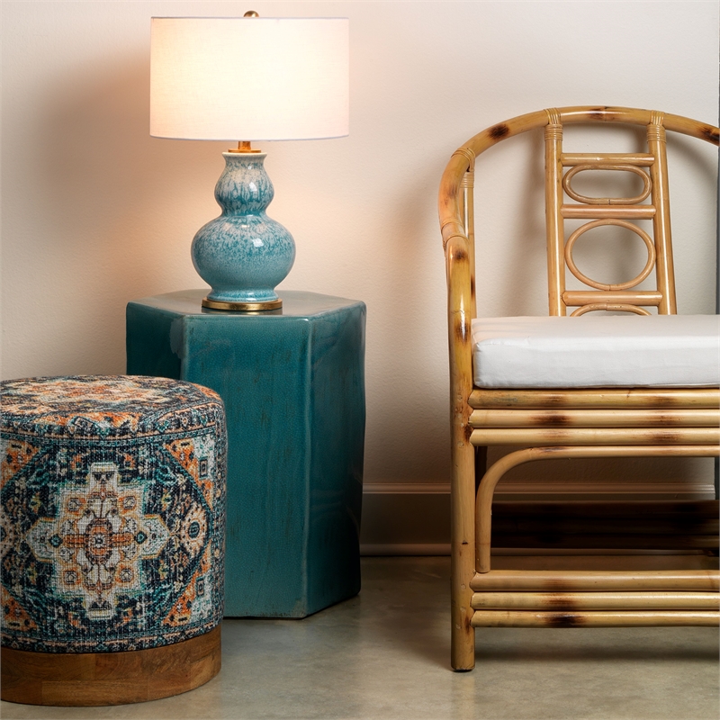 Maklaine Handmade Geometric Ceramic Side Table in Azure Blue Teal