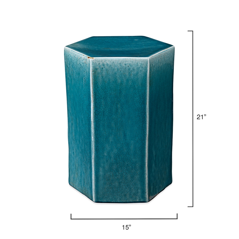 Maklaine Handmade Geometric Ceramic Side Table in Azure Blue Teal