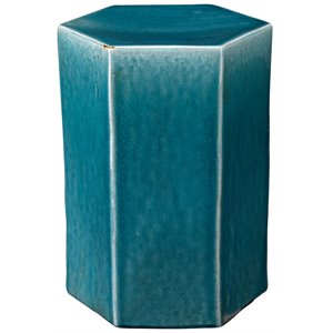 Maklaine Handmade Geometric Ceramic Side Table in Azure Blue Teal