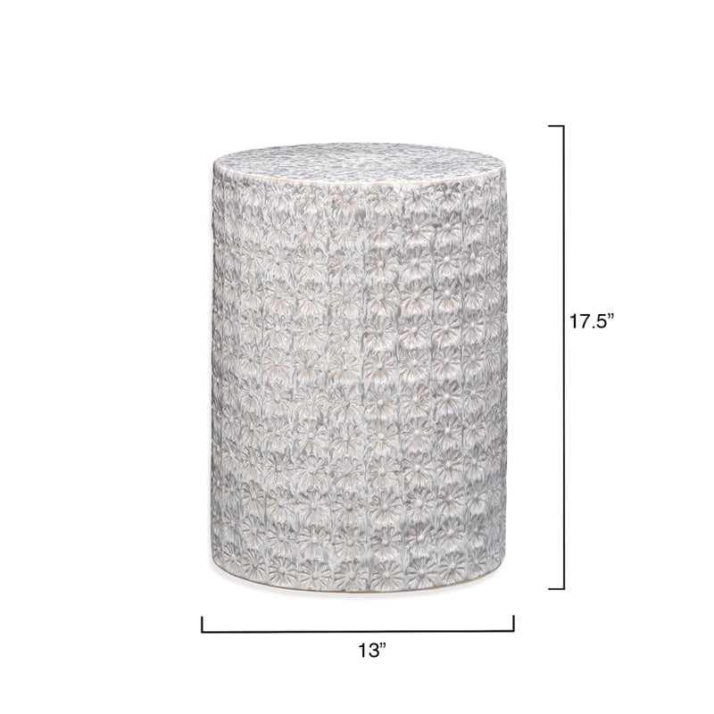 Maklaine Handmade Coastal Ceramic Side Table With Reactive Glaze in Cream/Gray