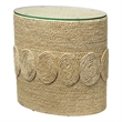 Maklaine Oval Hand-Woven Corn Straw Rattan and Glass Side Table in Natural