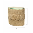 Maklaine Oval Hand-Woven Corn Straw Rattan and Glass Side Table in Natural