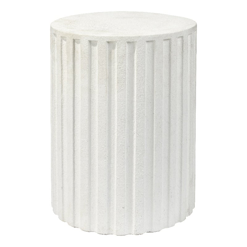 Maklaine Circular Handmade Cement Stone Side Table in Antique White