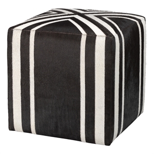 Maklaine Upholstered Hair-On-Hide Leather Ottoman in Brown/White