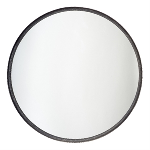 Maklaine Contemporary Round Hand-Distressed Iron Wall Mirror in Black