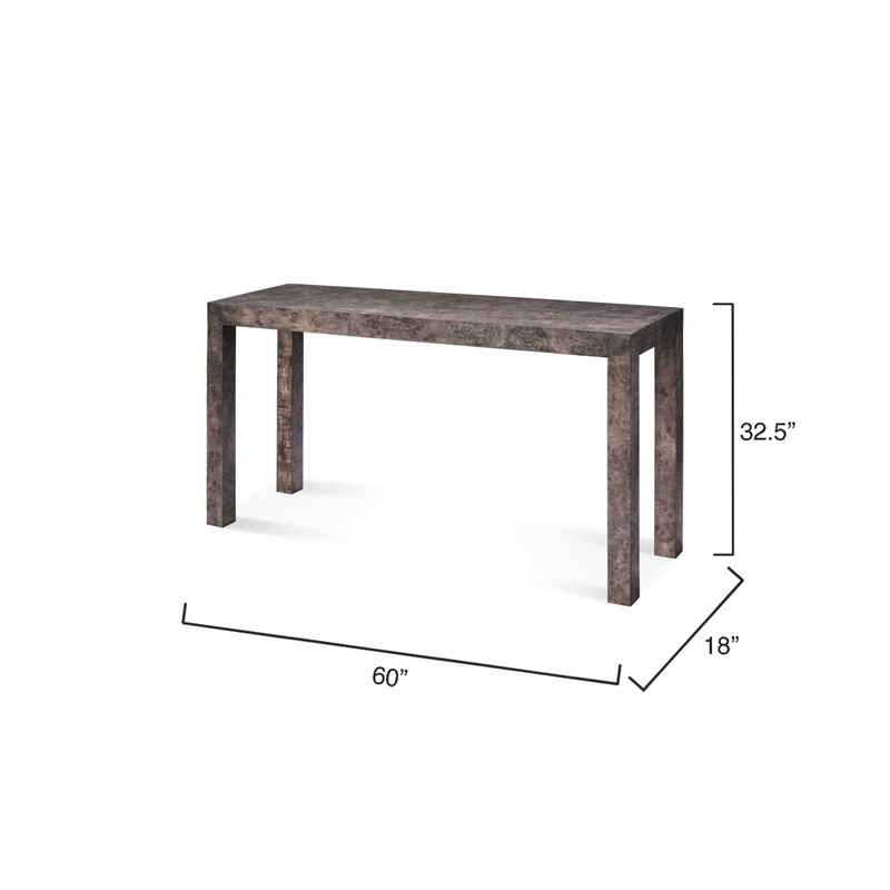 Maklaine Hand-Finished Burl Wood Veneer Console Table in Gray