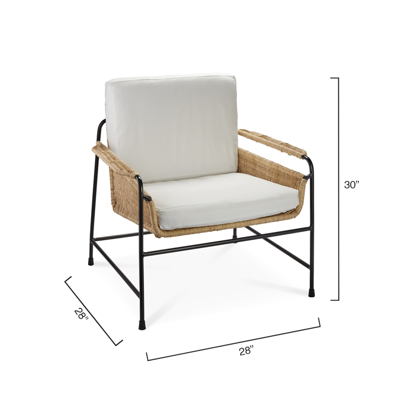 Maklaine Woven Rattan and Steel Lounge Chair With Cushions in Natural/Black
