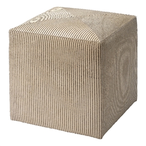 Maklaine Square Hair-On-Hide Leather Ottoman With Pinstripes in Cream/Black