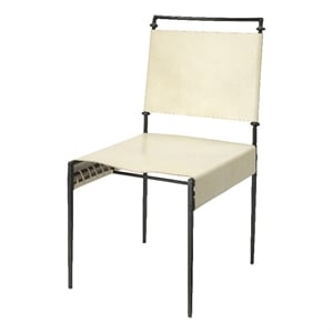 Maklaine 18&quot Hand-Forged Iron and Leather Dining Chair in Off White/Black