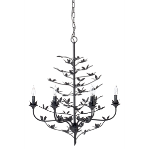 Maklaine Contemporary 6-Light Hand-Forged Iron Petal Chandelier in Black