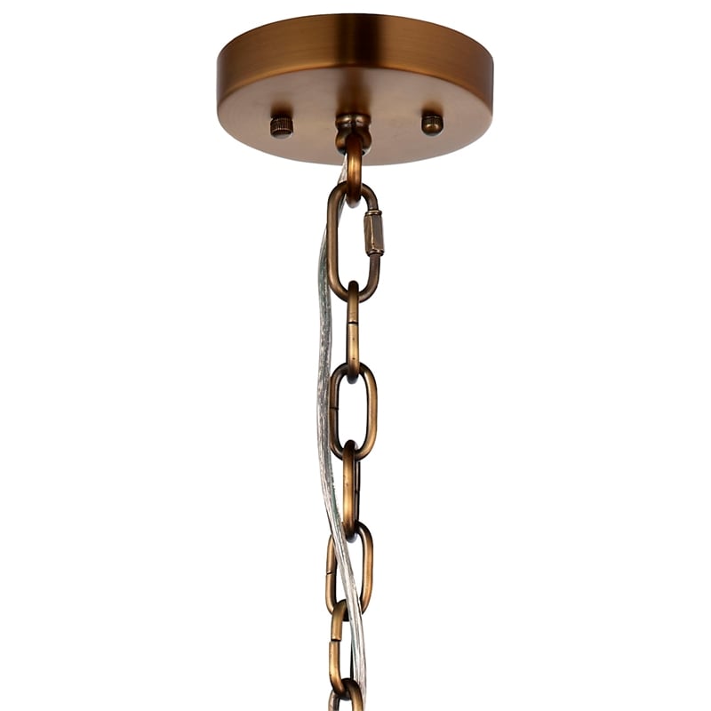 Maklaine 1-Light Iron and Raffia Pendant With Brass Chain in Natural