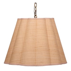 Maklaine 1-Light Iron and Raffia Pendant With Brass Chain in Natural
