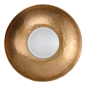 Maklaine Hand-Forged Iron Hammered Beveled Wall Mirror in Gold