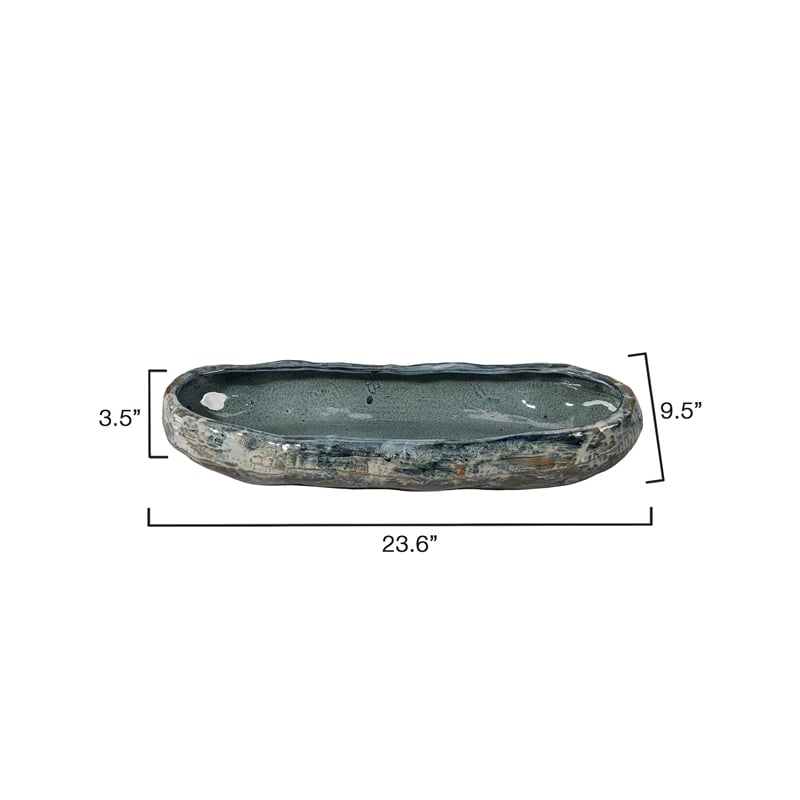 Maklaine Contemporary Handmade Reactive Glaze Ceramic Oval Bowl in Gray