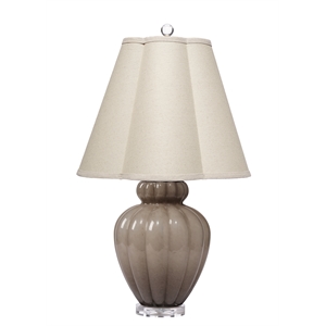 Maklaine Hand-Blown Gourd Glass Table Lamp With Linen Shade in Taupe