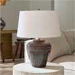 Maklaine Handmade Gray Reactive Glaze Ceramic Table Lamp With Linen Shade