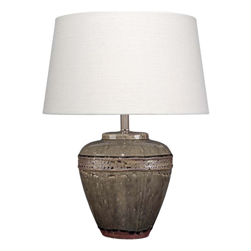 Maklaine Handmade Gray Reactive Glaze Ceramic Table Lamp With Linen Shade