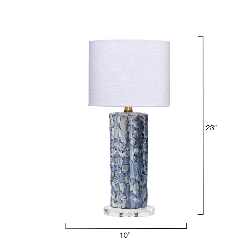 Maklaine Small Handmade Scalloped Ceramic Table Lamp With Linen Shade in Blue
