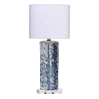 Maklaine Small Handmade Scalloped Ceramic Table Lamp With Linen Shade in Blue