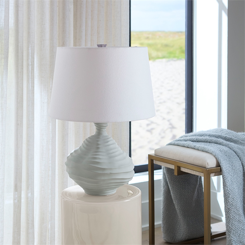 Maklaine Handmade Cloud-Inspired Ceramic Table Lamp With Linen Shade in Blue