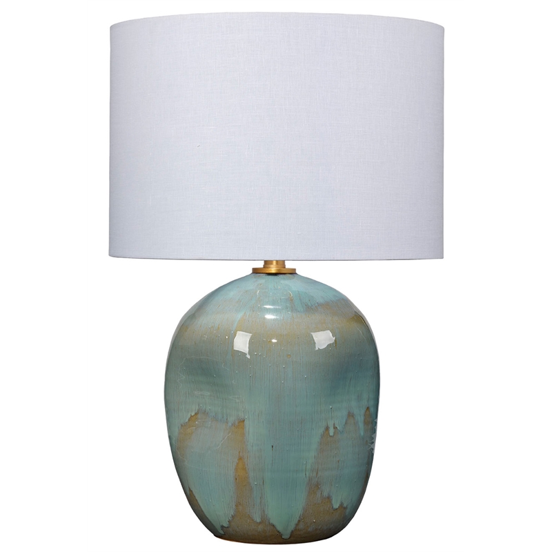 Maklaine Handmade Reactive Glaze Ceramic Table Lamp With Linen Shade in Blue