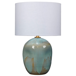 Maklaine Handmade Reactive Glaze Ceramic Table Lamp With Linen Shade in Blue