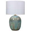 Maklaine Handmade Reactive Glaze Ceramic Table Lamp With Linen Shade in Blue