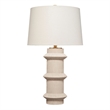 Maklaine Handmade Geometric Polyresin Table Lamp With Linen Shade in Cream