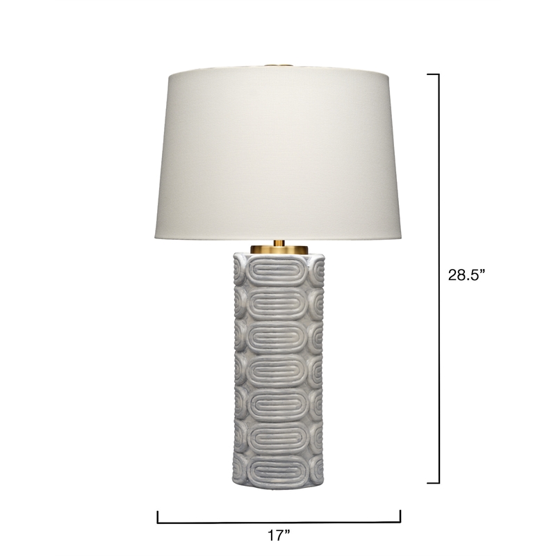 Maklaine Handmade Geometric Ceramic Table Lamp With Linen Shade in Blue