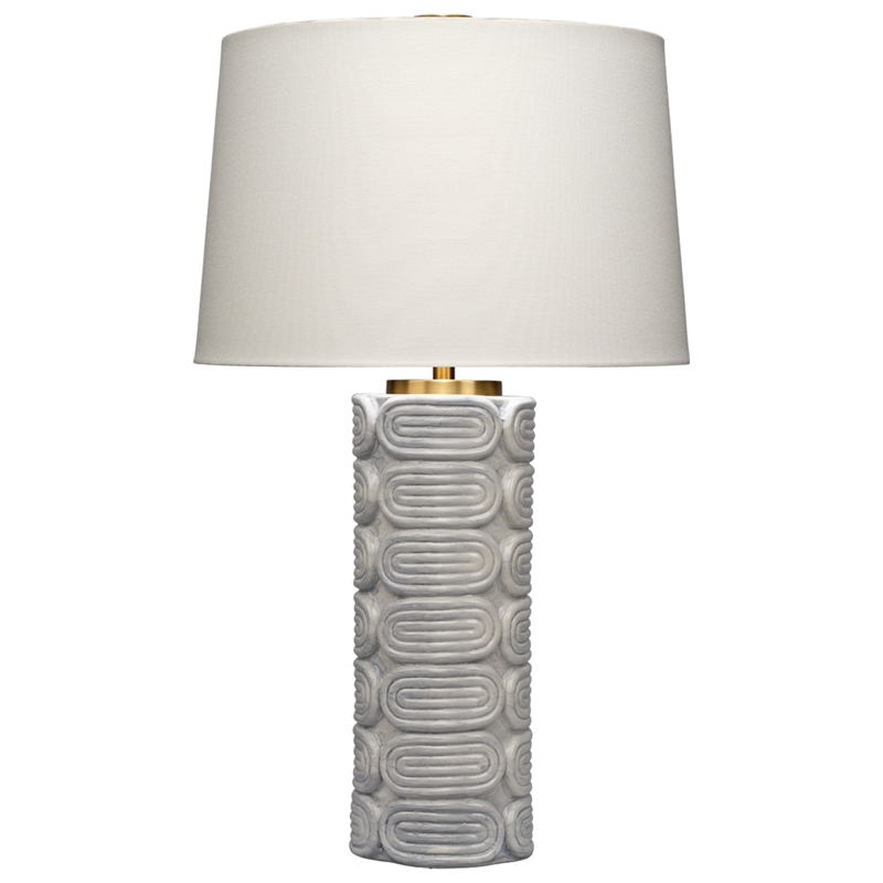Maklaine Handmade Geometric Ceramic Table Lamp With Linen Shade in Blue
