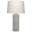 Maklaine Handmade Geometric Ceramic Table Lamp With Linen Shade in Blue