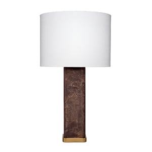 Maklaine Handmade Burl Wood Veneer Table Lamp With Linen Shade in Dark Gray