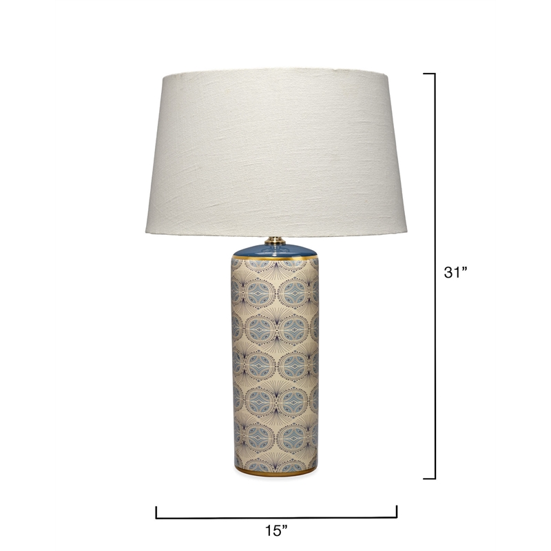 Maklaine Handmade Hand-Stamped Ceramic Table Lamp With Linen Shade in Green