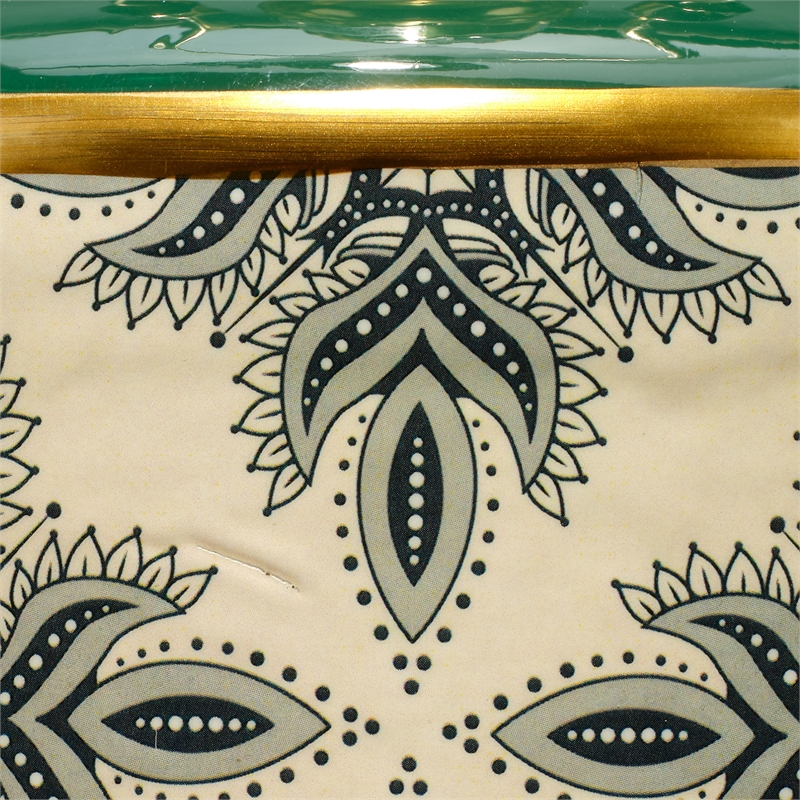 Maklaine Handmade Hand-Stamped Ceramic Table Lamp With Linen Shade in Green
