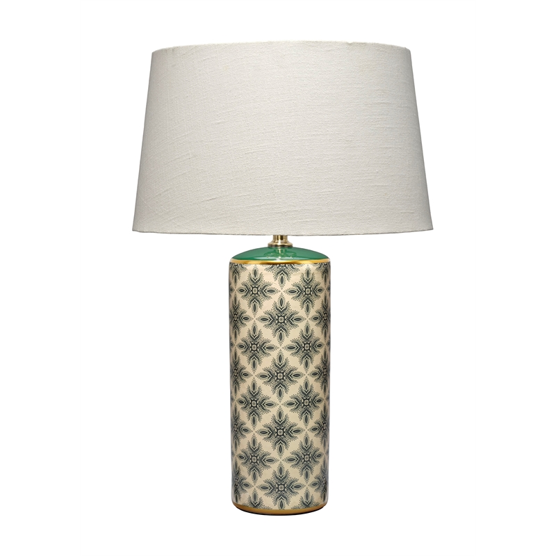 Maklaine Handmade Hand-Stamped Ceramic Table Lamp With Linen Shade in Green