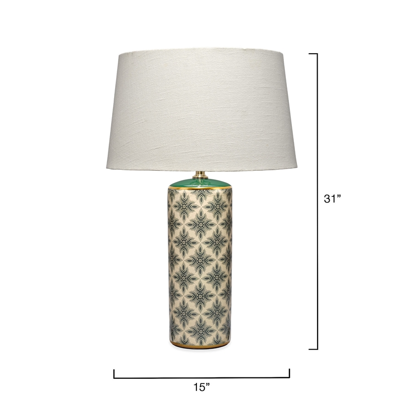 Maklaine Handmade Hand-Stamped Ceramic Table Lamp With Linen Shade in Blue