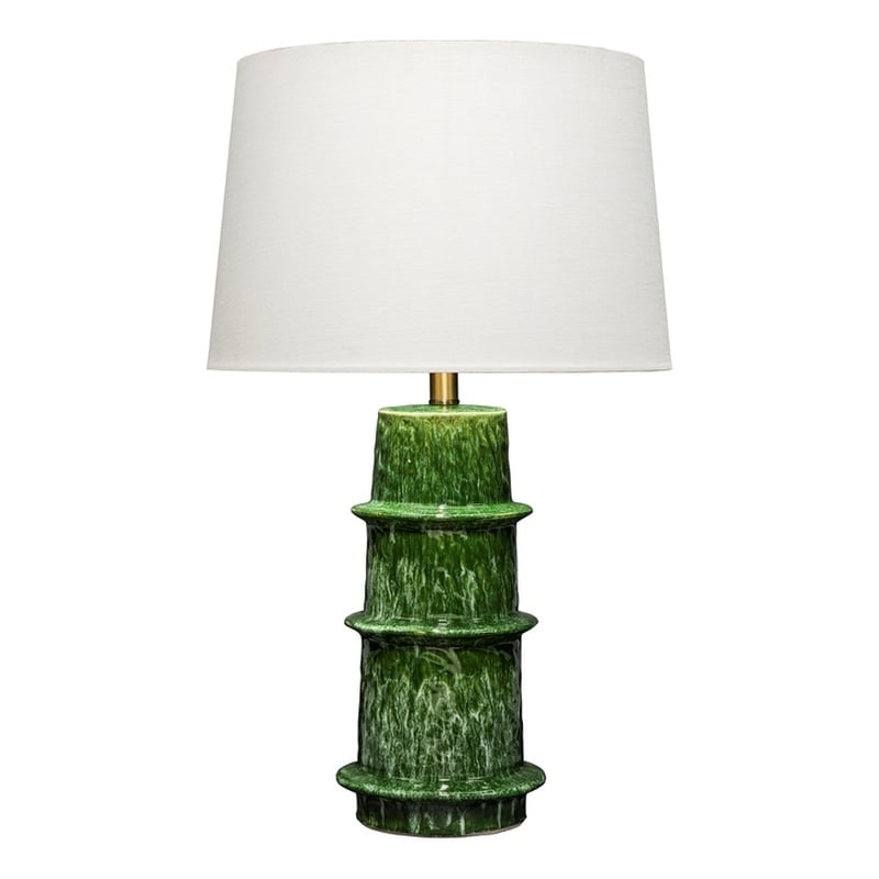 Maklaine Handmade Green Reactive Glaze Ceramic Table Lamp With Linen Shade